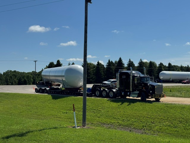 Heavy-haul truck delivering a bullet tank